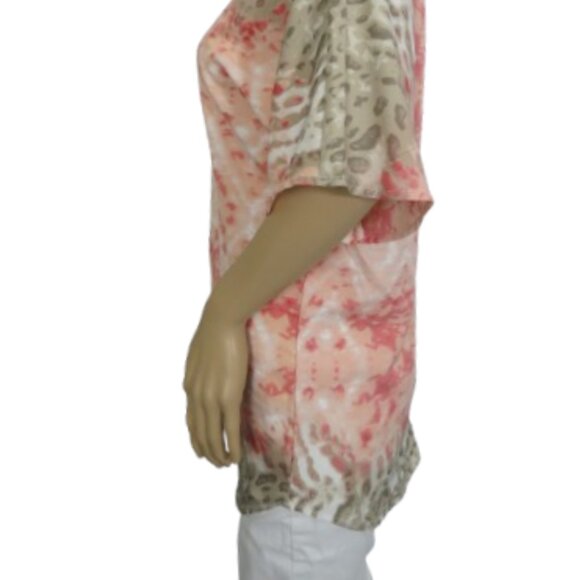 Amanda Green Coral and Taupe Aztec Animal Print Tunic Top - Picture 4 of 6